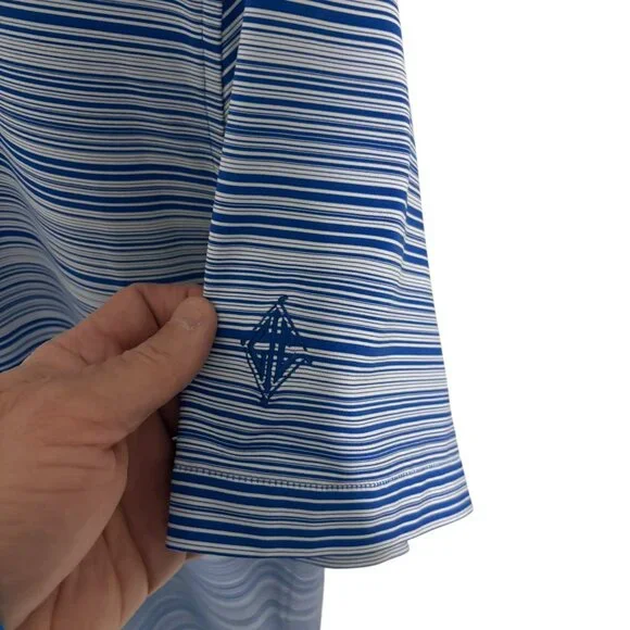 Peter Millar Summer Comfort Golf Polo Shirt Size XL Striped Golf Logo Blue - Picture 5 of 7